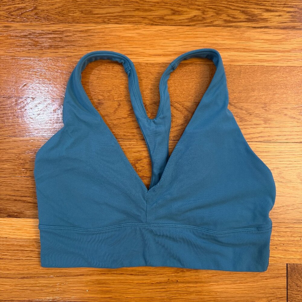 Athleta Transcend Plunge Bra in Borealis Green/Blue - Size Small